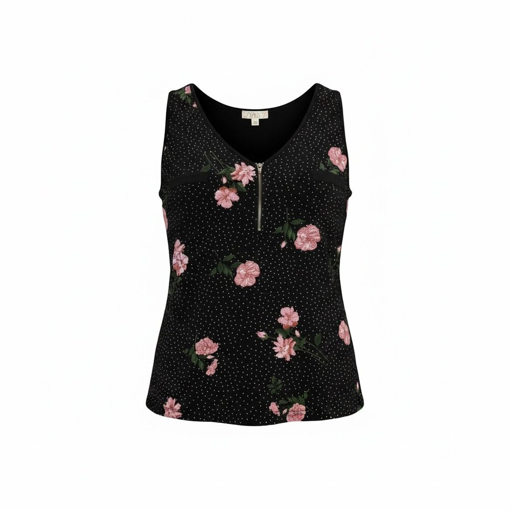 Lavish Floral Zip Front Sleeveless Blouse Size 1XL
